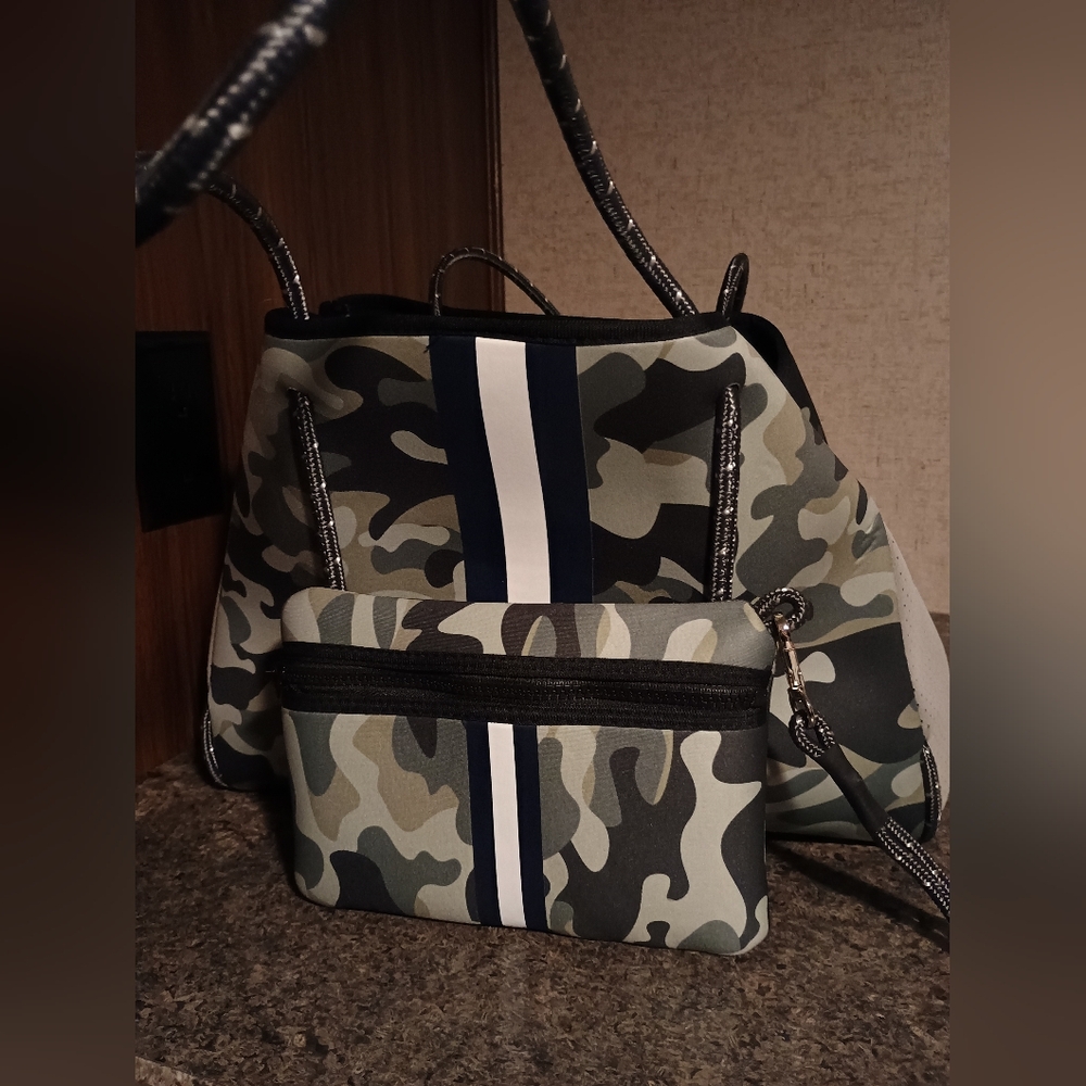Haute Shore Greyson Fresh tote Purse Sage/Camo/Sage/Black/White Stripe Bag